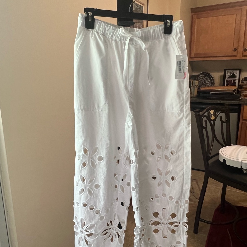 Splendid White Elastic Waist Wide-Leg Pants cutout